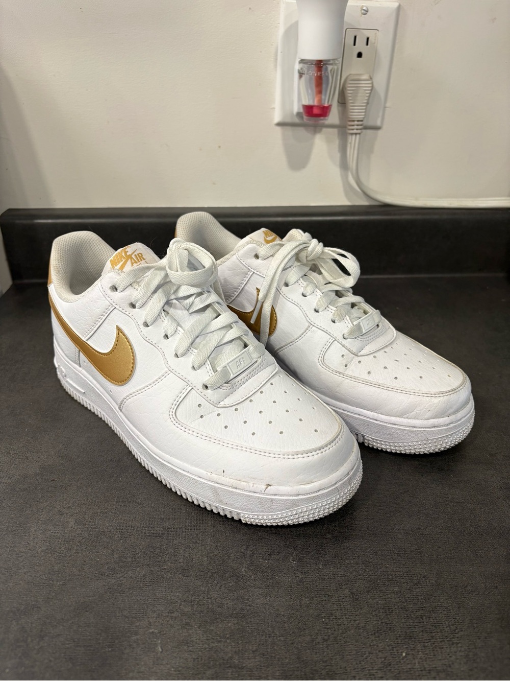 Nike Air Force 1 White with Gold Swoosh